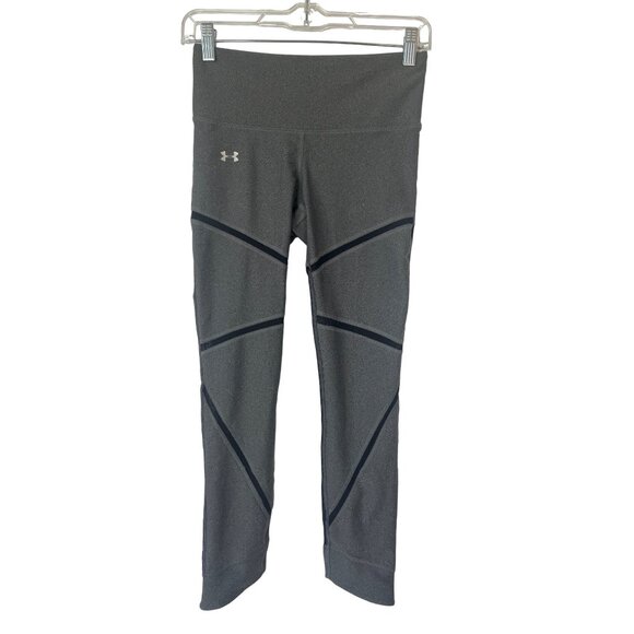 Under Armour Workout Leggings Compression Womens Small Gray Black Heat Gear - Picture 2 of 7